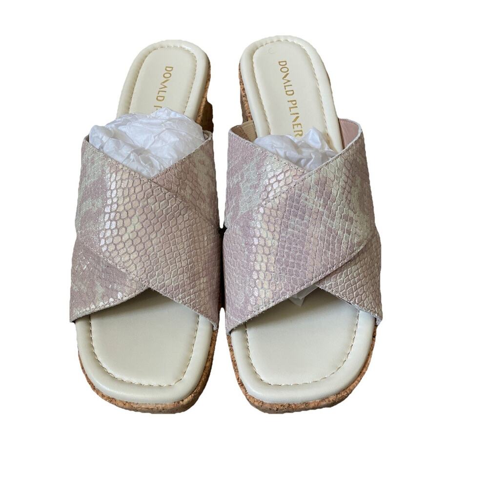 Donald Pliner Jocelyn Wedge Sandals  9.5 Snake Print Leather Crisscross Strappy